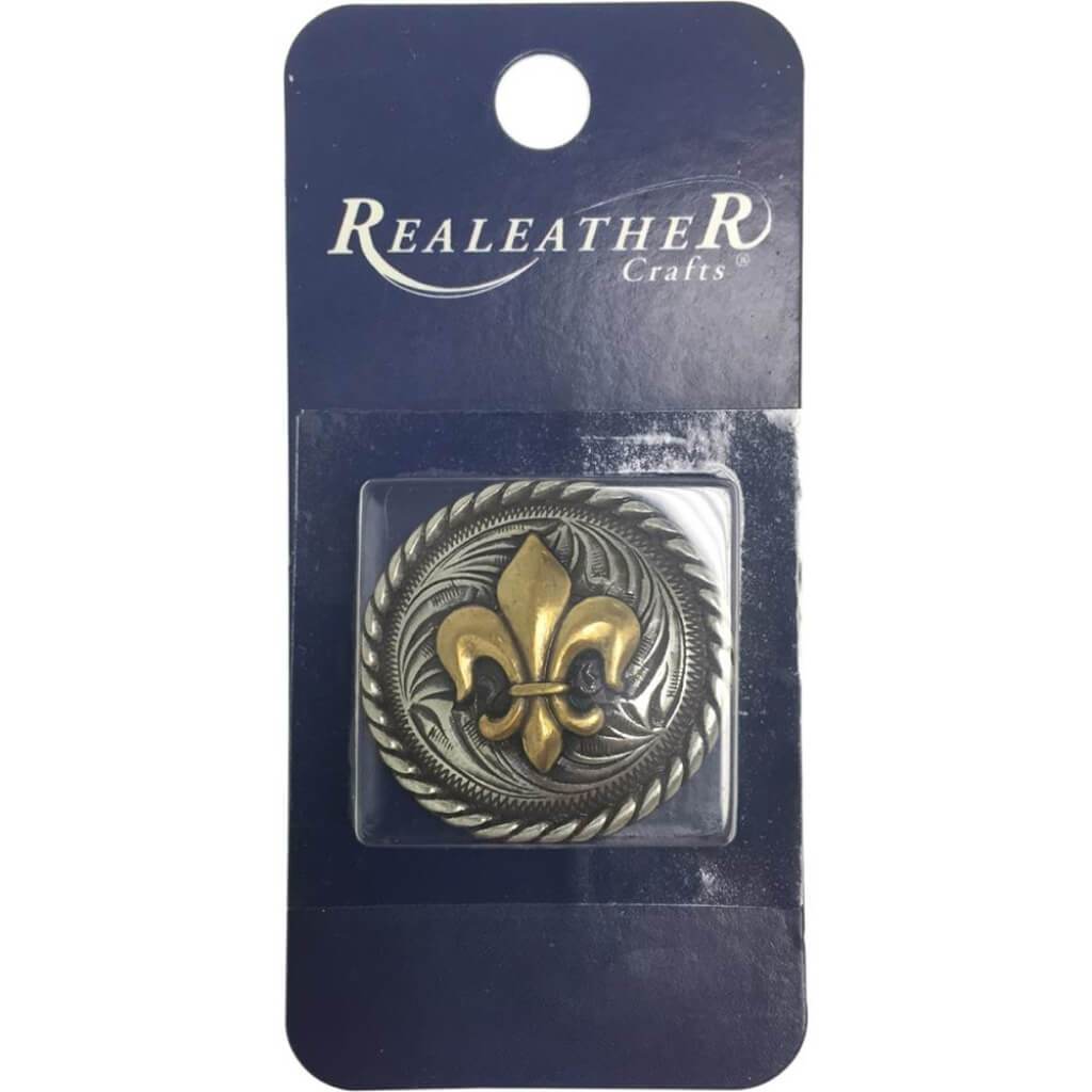 Concho Gold and Nickel Screwback 1.25in Fleur De Lis