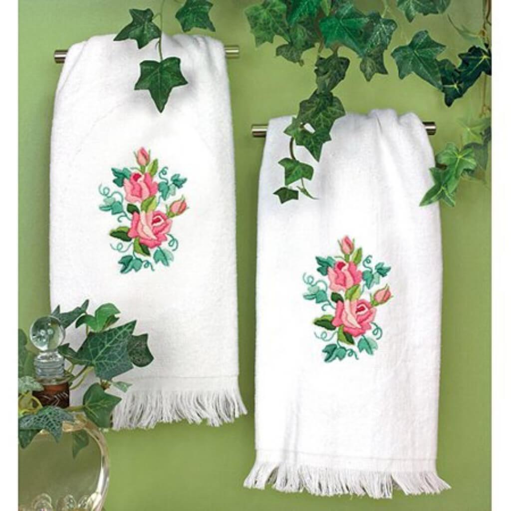 Dimensions Stamped Embroidery Guest Towels 16in x 26in 2/Pkg Roses and Ivy