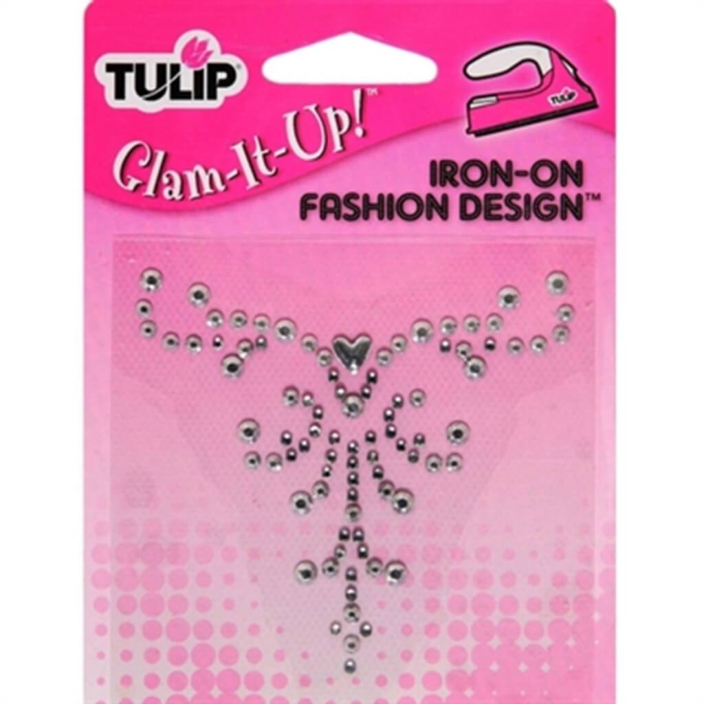 Tulip Glam It Up Iron on Fashion Design Silver Bead and Rhinestone Flourishes