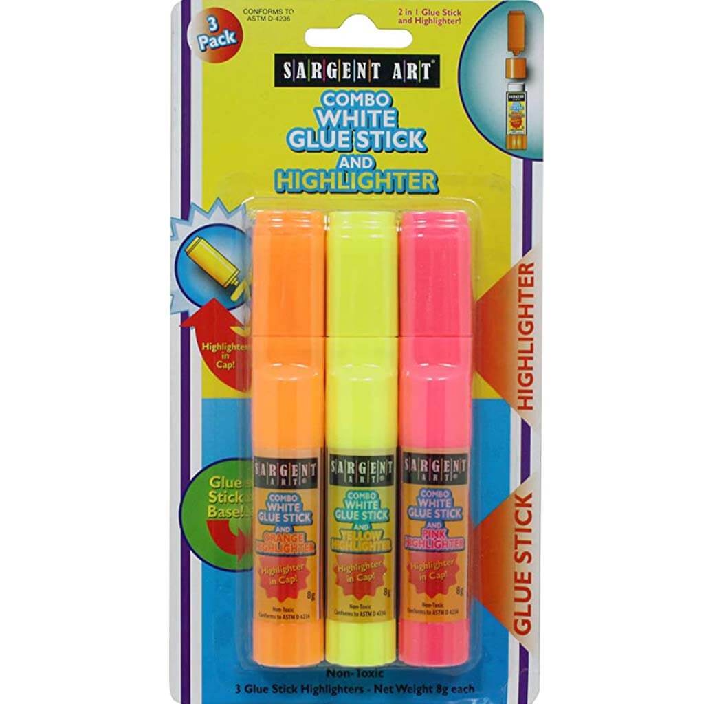 Glue Stick Highlighter Set 3ct