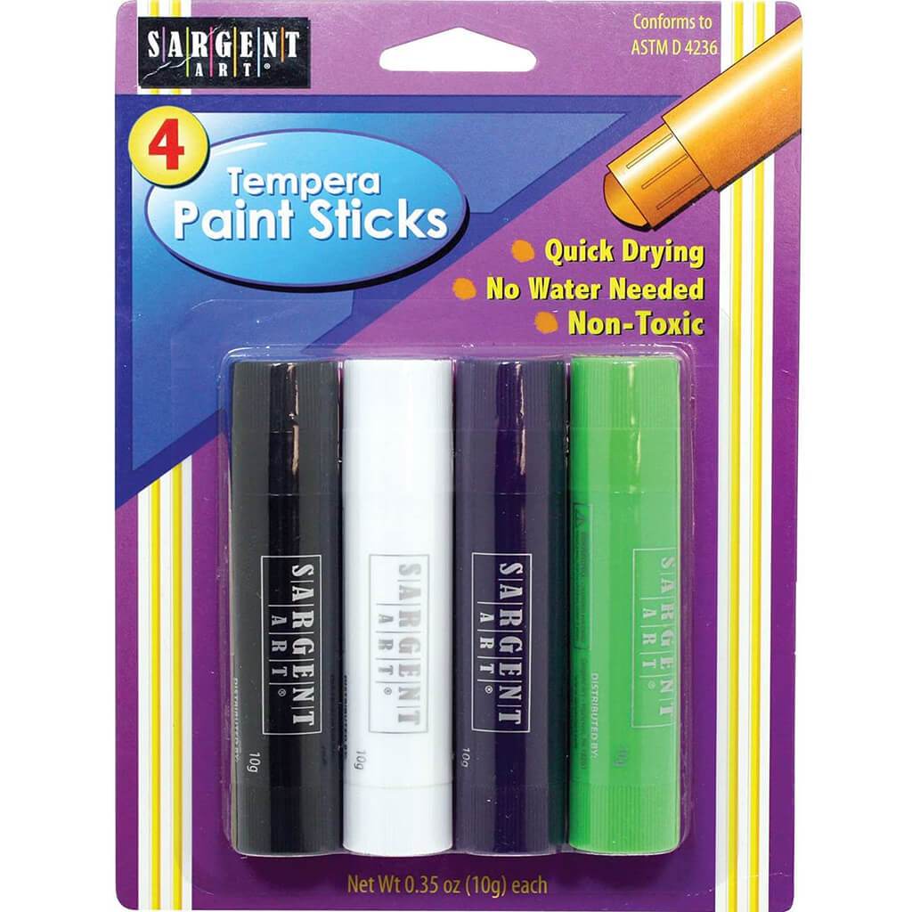 Tempera Paint Stick Pack 4ct Black,White,Purple,Light Green