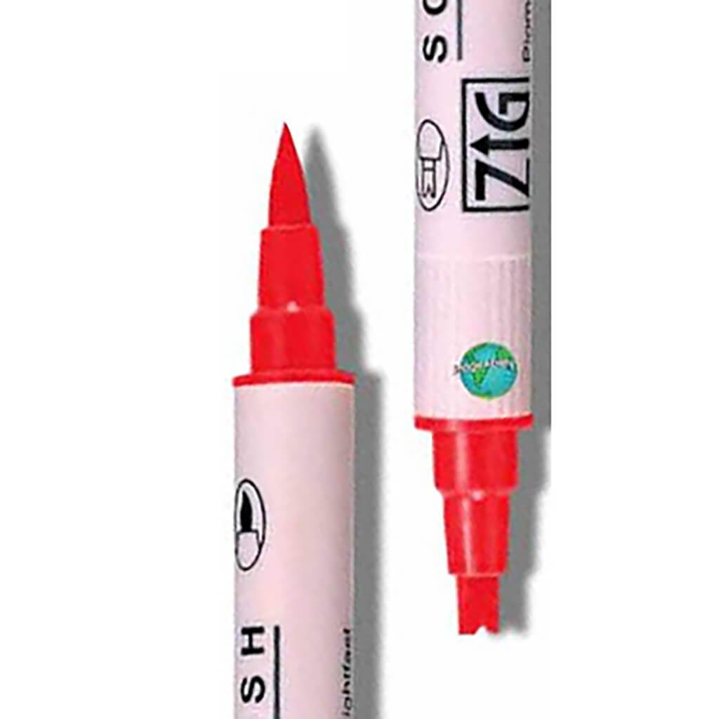 Zig Memory Sys Scroll &amp; Brush Dual-Tip Marker Pure Red