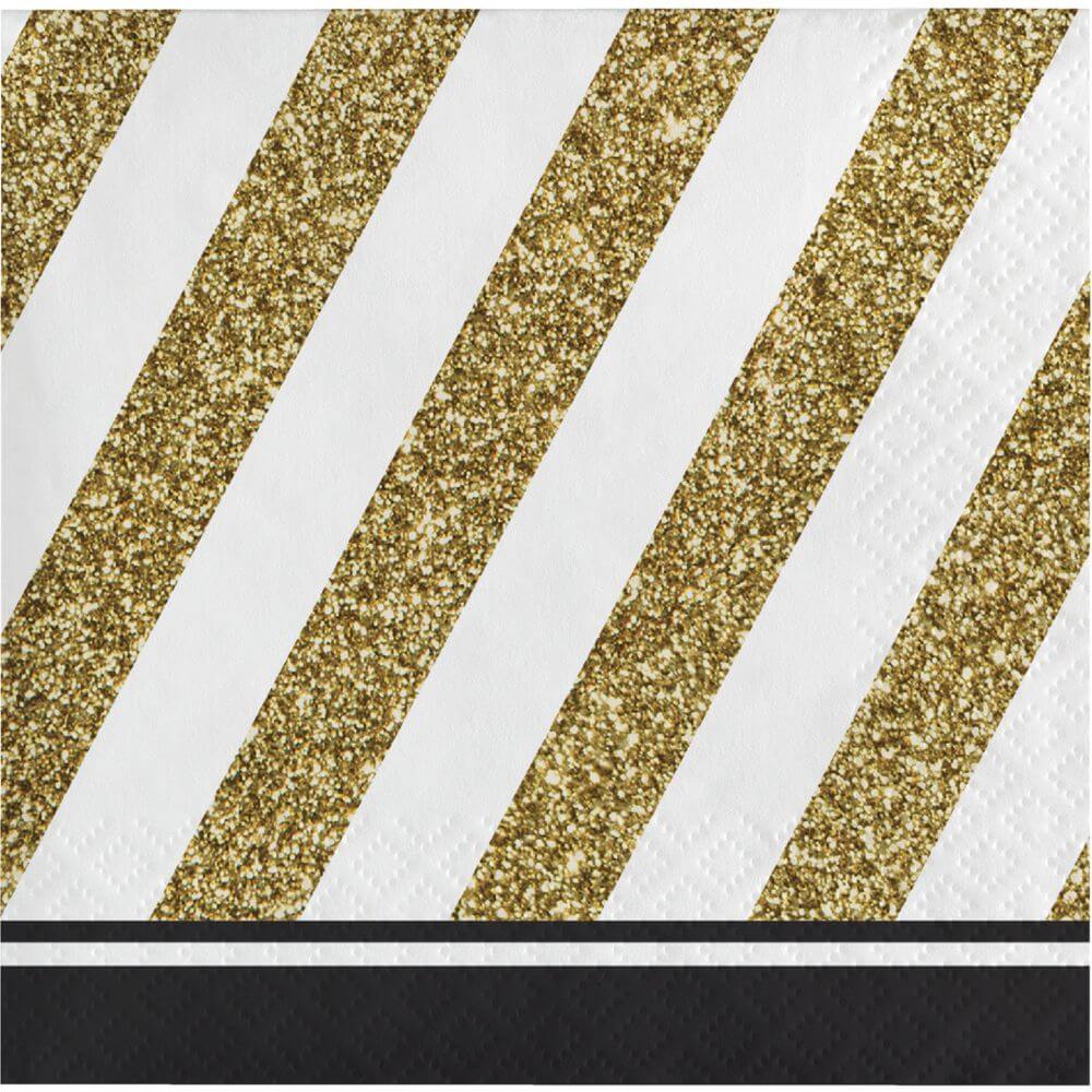 Black &amp; Gold Beverage Napkin 3Ply 