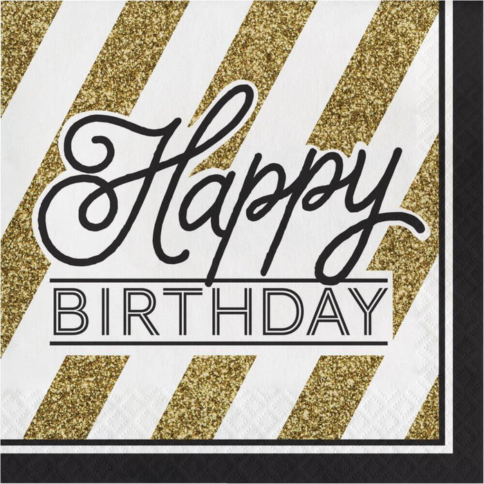 Luncheon Napkin 3Ply Happy Birthday Black & Gold 