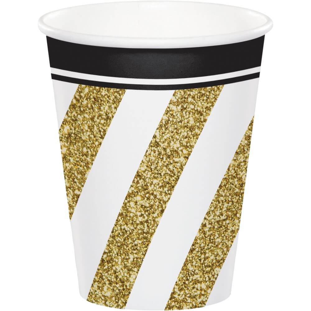 Black &amp; Gold, Paper Cups 9oz 8ct 