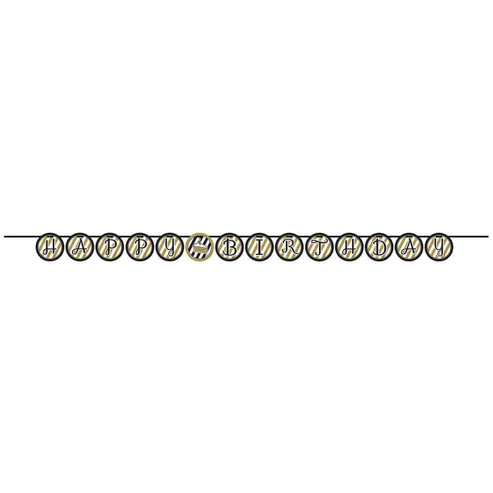Black & Gold Happy Birthday, Ribbon Banner 