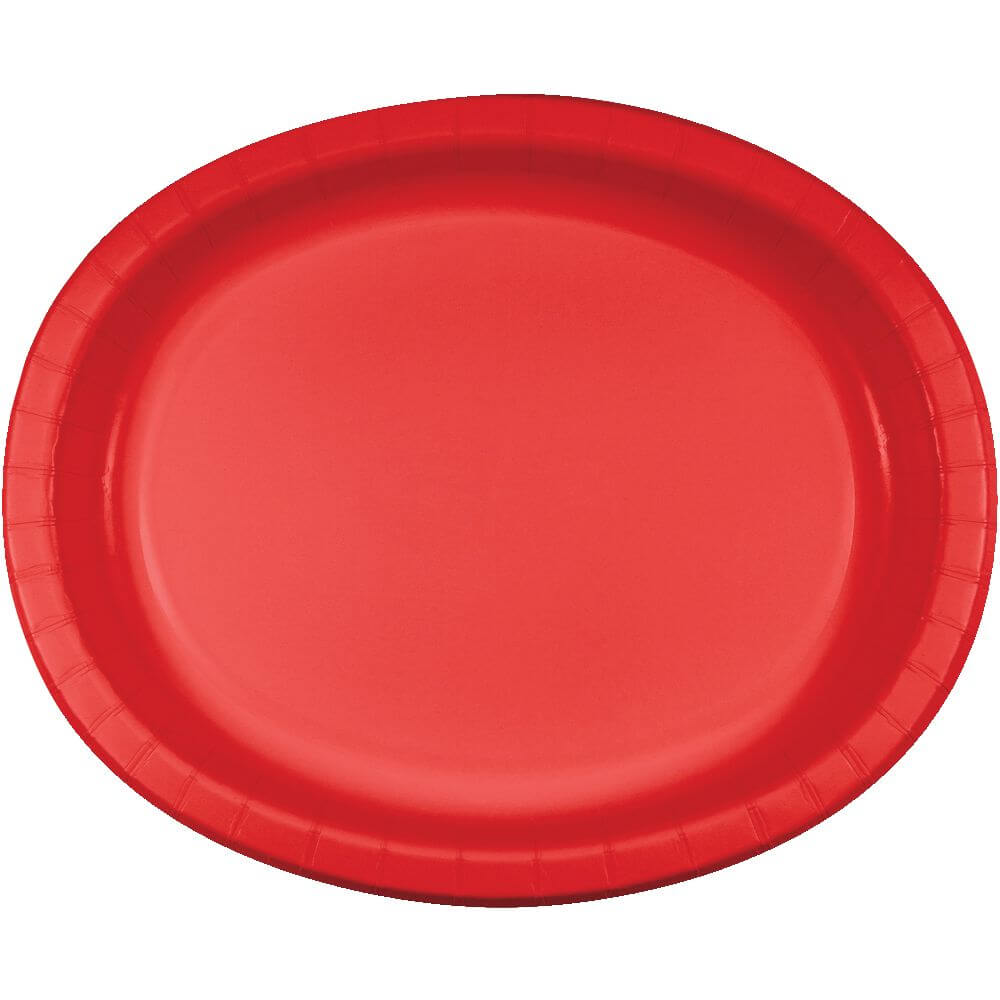 Classic Red Paper Oval Platter 10inx12in 8ct 