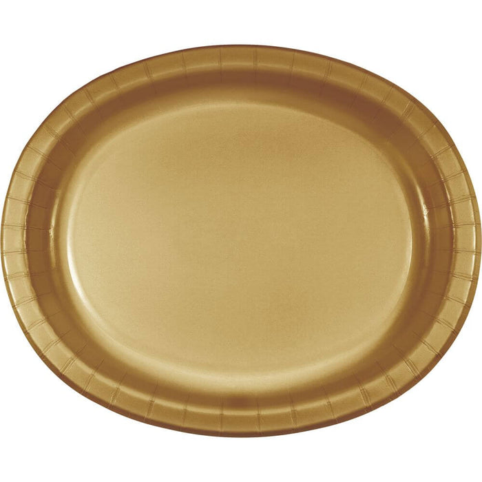 Glittering Gold Oval Paper Platter 10in x 12in 8ct 