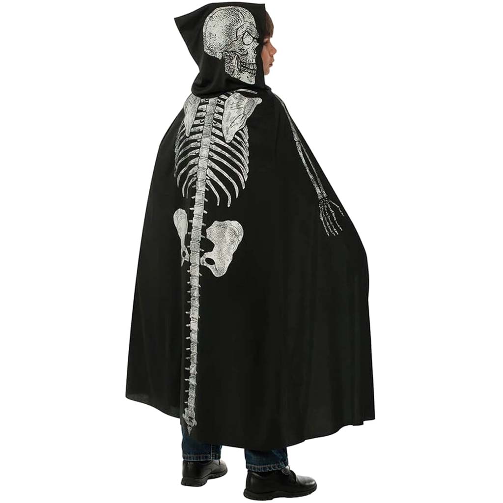 Hooded Skeleton Child Black Cape