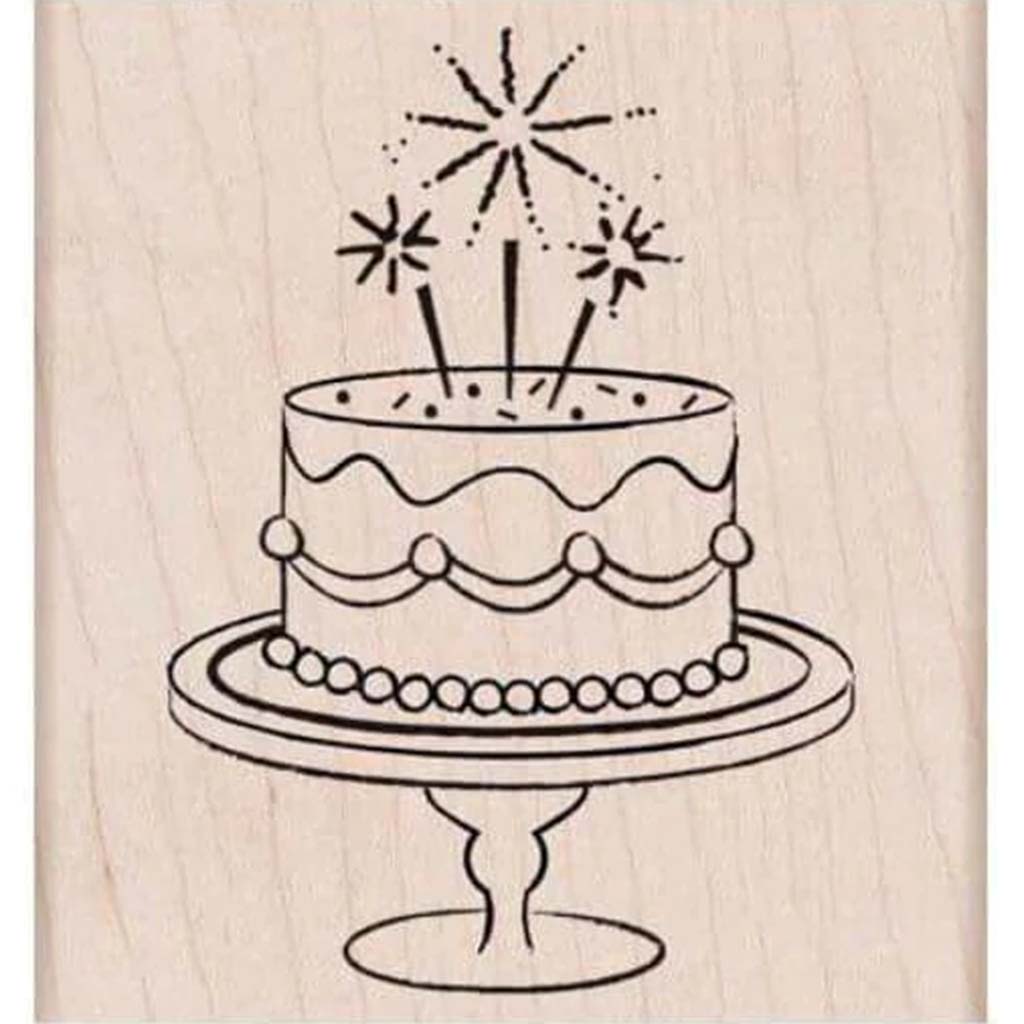 Fancy Birthday Cake Woodblock Stamp 