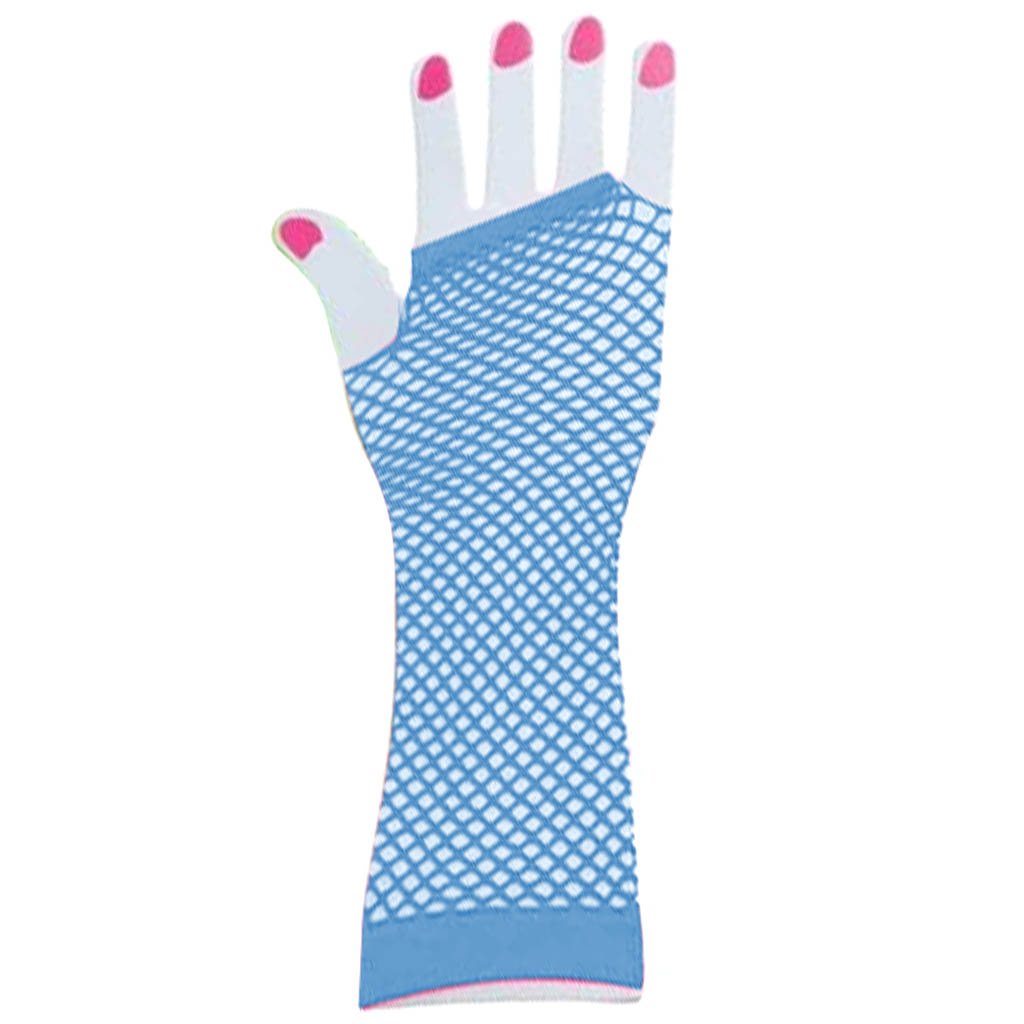 Neon Blue Mesh Long Gloves