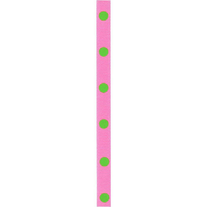 Offray Dippy Dots Ribbon 3/8in x 9ft Pink and Green