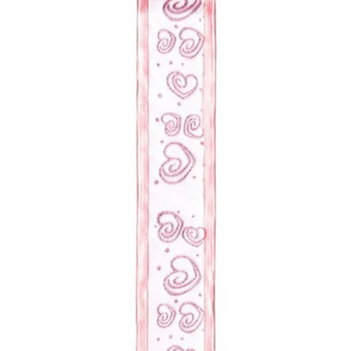 Offray 1.5in Wired Swirl Heart Ribbon Pink
