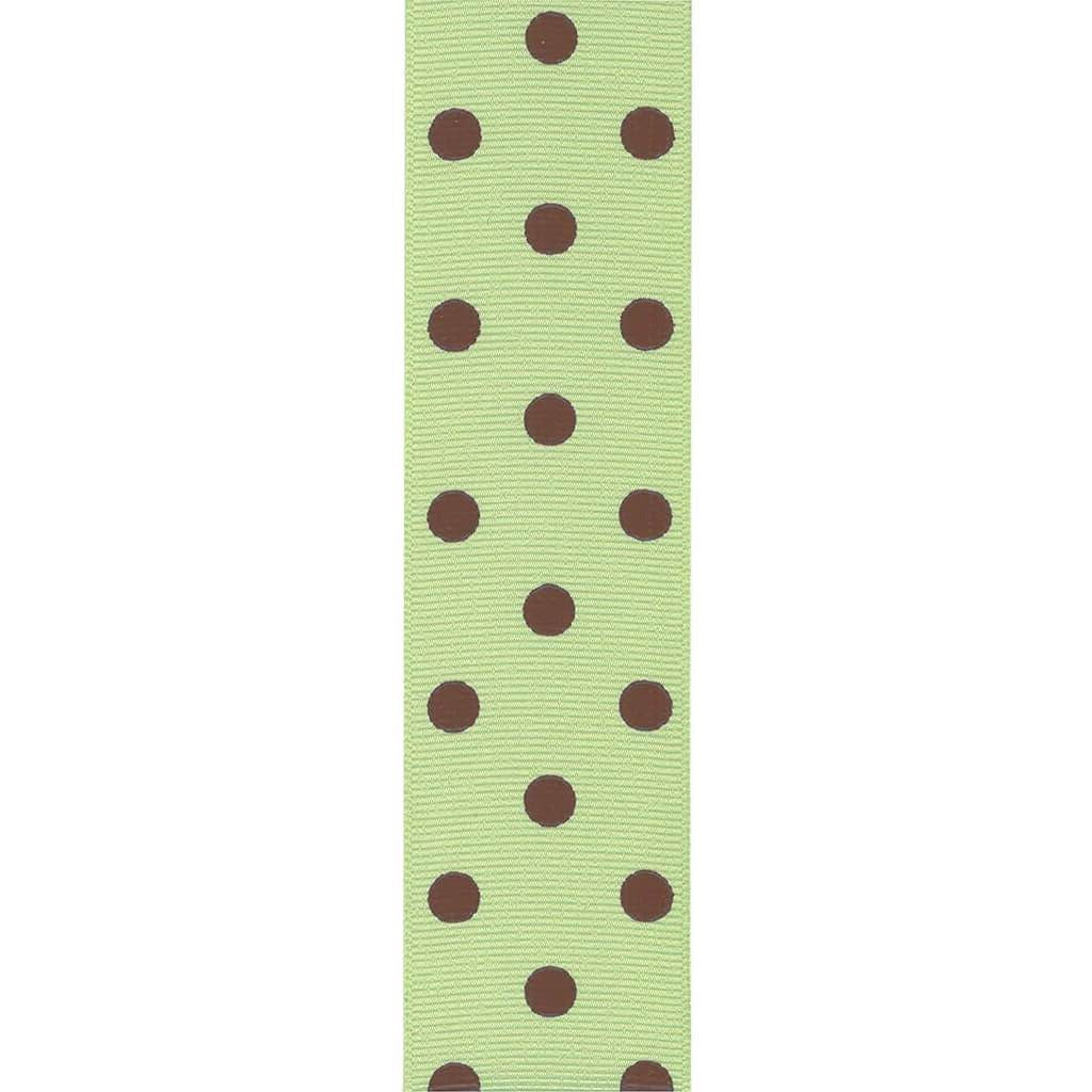 Offray Dippy Dots Ribbon 3/8in Wide 9ft Lime/Brown