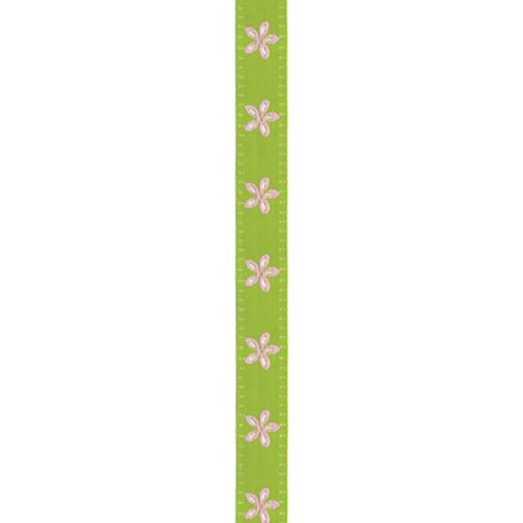 Offray Jacquard Daisy Craft Ribbon 5/8in x 9ft Lime &amp; Pink