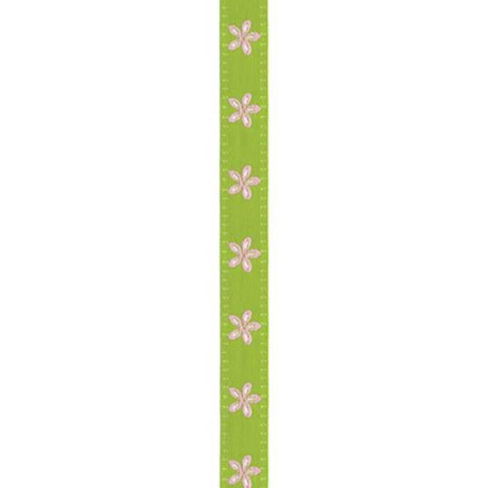 Offray Jacquard Daisy Craft Ribbon 5/8in x 9ft Lime & Pink