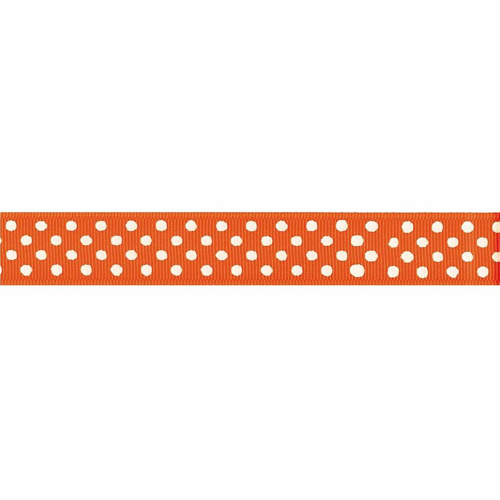 Offray Grosgrain Confetti Dot Craft Ribbon 5/8in x 9ft Torrid Orange &amp; White