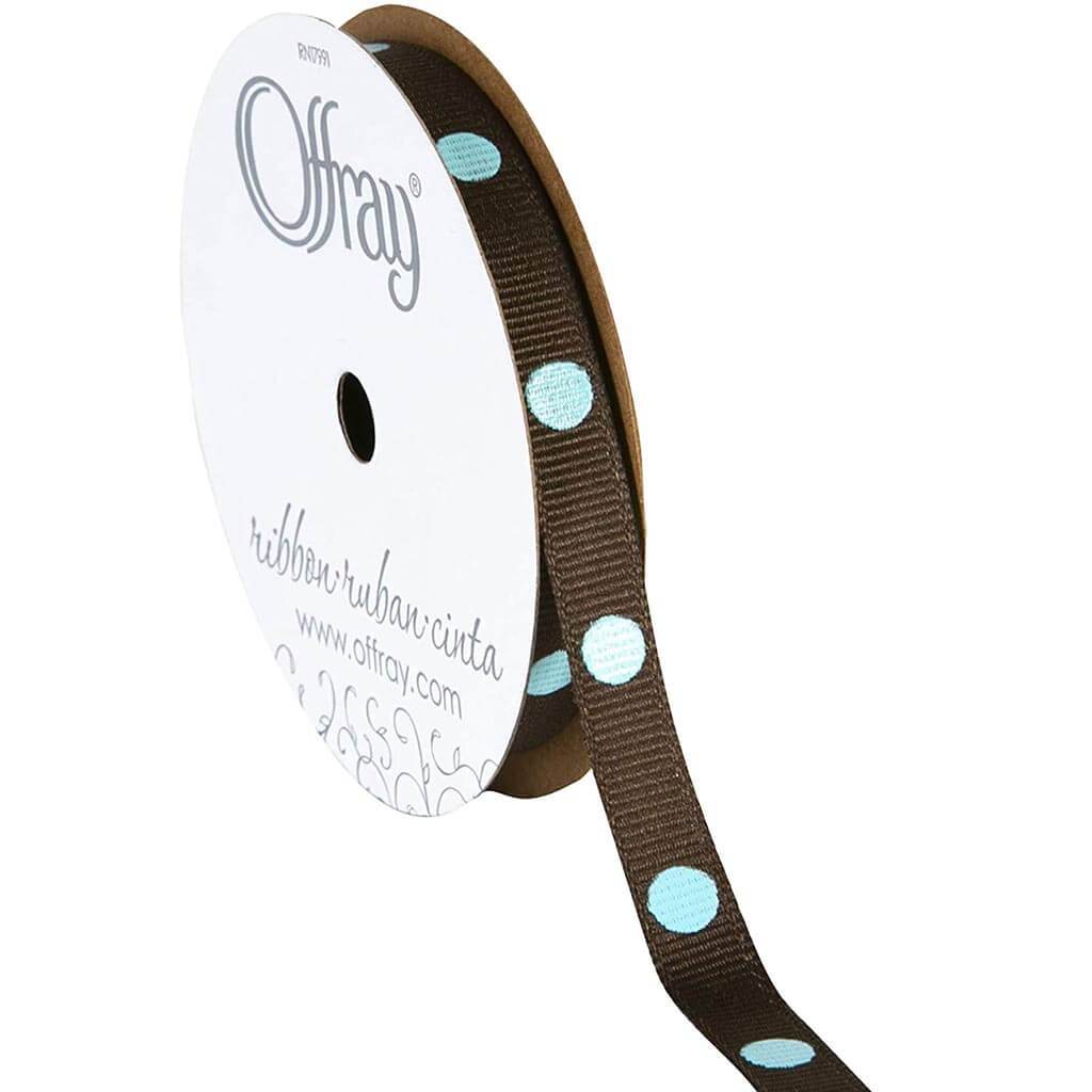 Offray Dippydsot Craft Ribbon 3/8in x 9ft Brown &amp; Blue
