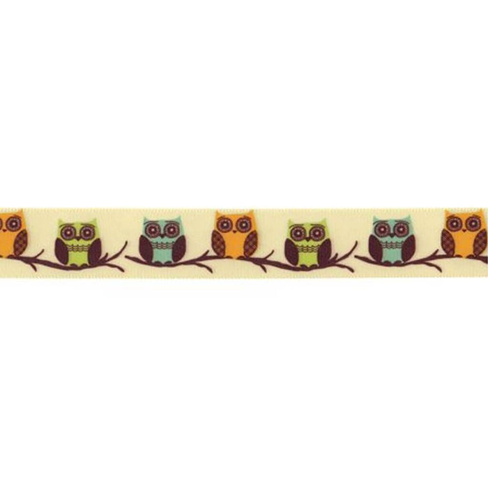 Offray Owls Craft Ribbon 7/8in x 9ft Cream