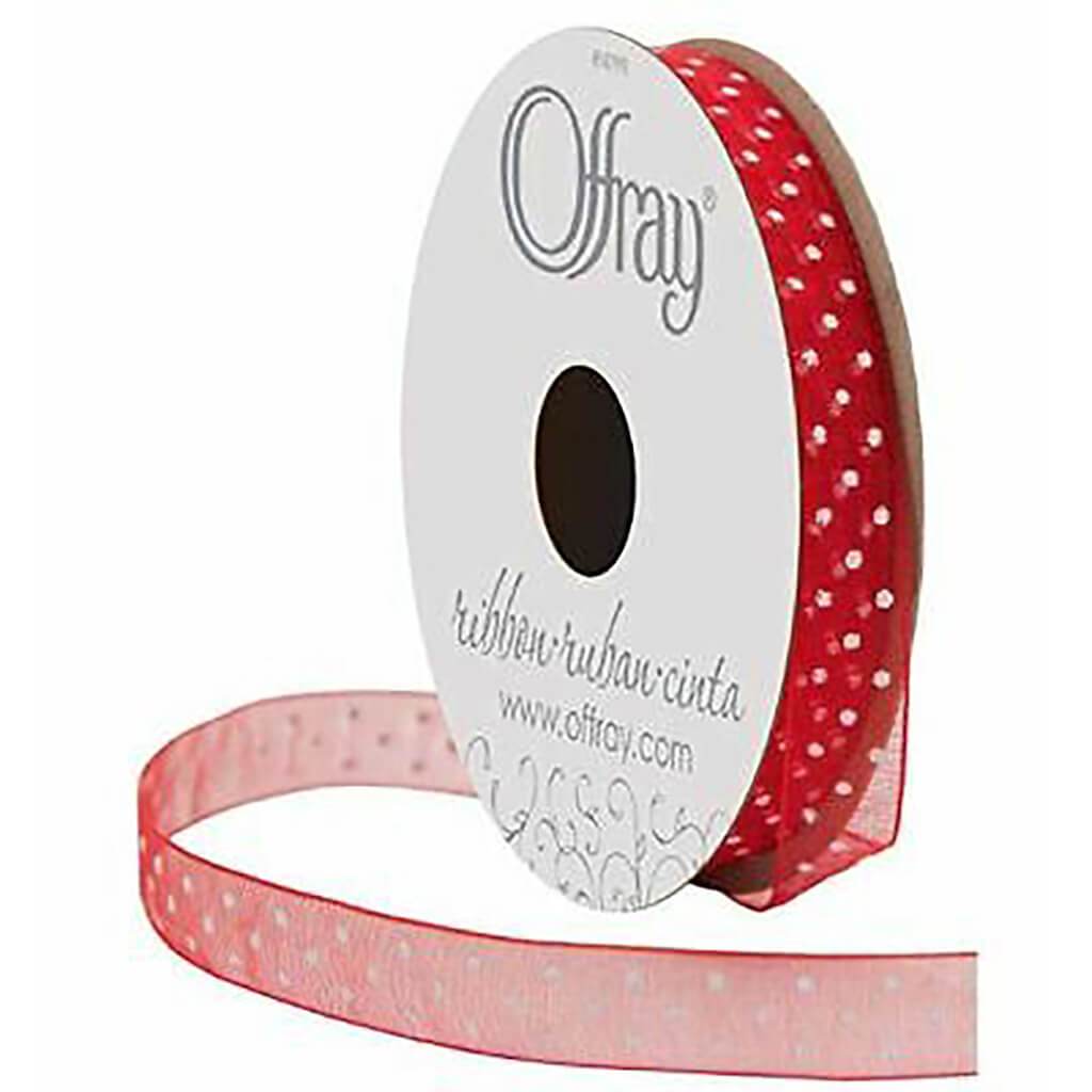 Offray Sheer Petite Craft Ribbon 3/8in x 15ft Red
