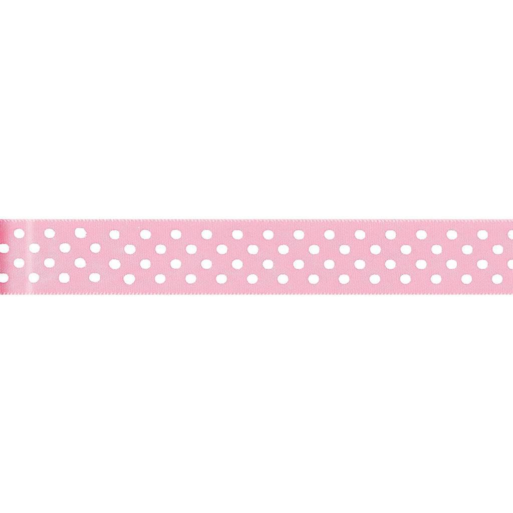 Offray White Satin Dot Craft Ribbon 7/8in x 9ft Pink