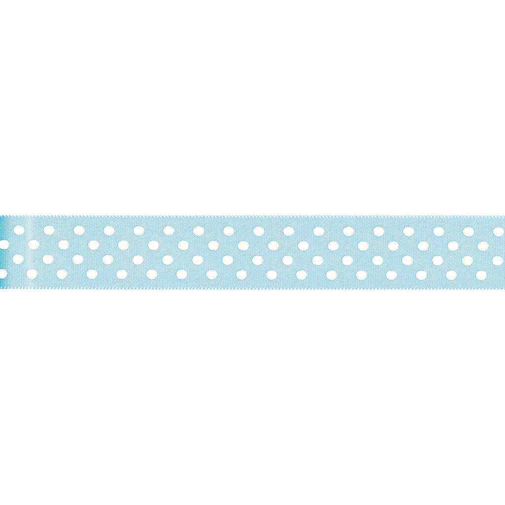 Offray White Satin Dot Craft Ribbon 7/8in x 9ft Ocean Blue