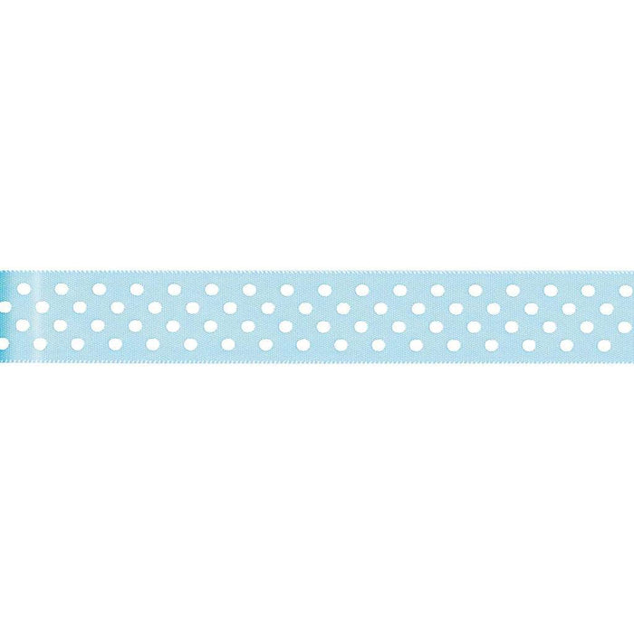 Offray White Satin Dot Craft Ribbon 7/8in x 9ft Ocean Blue