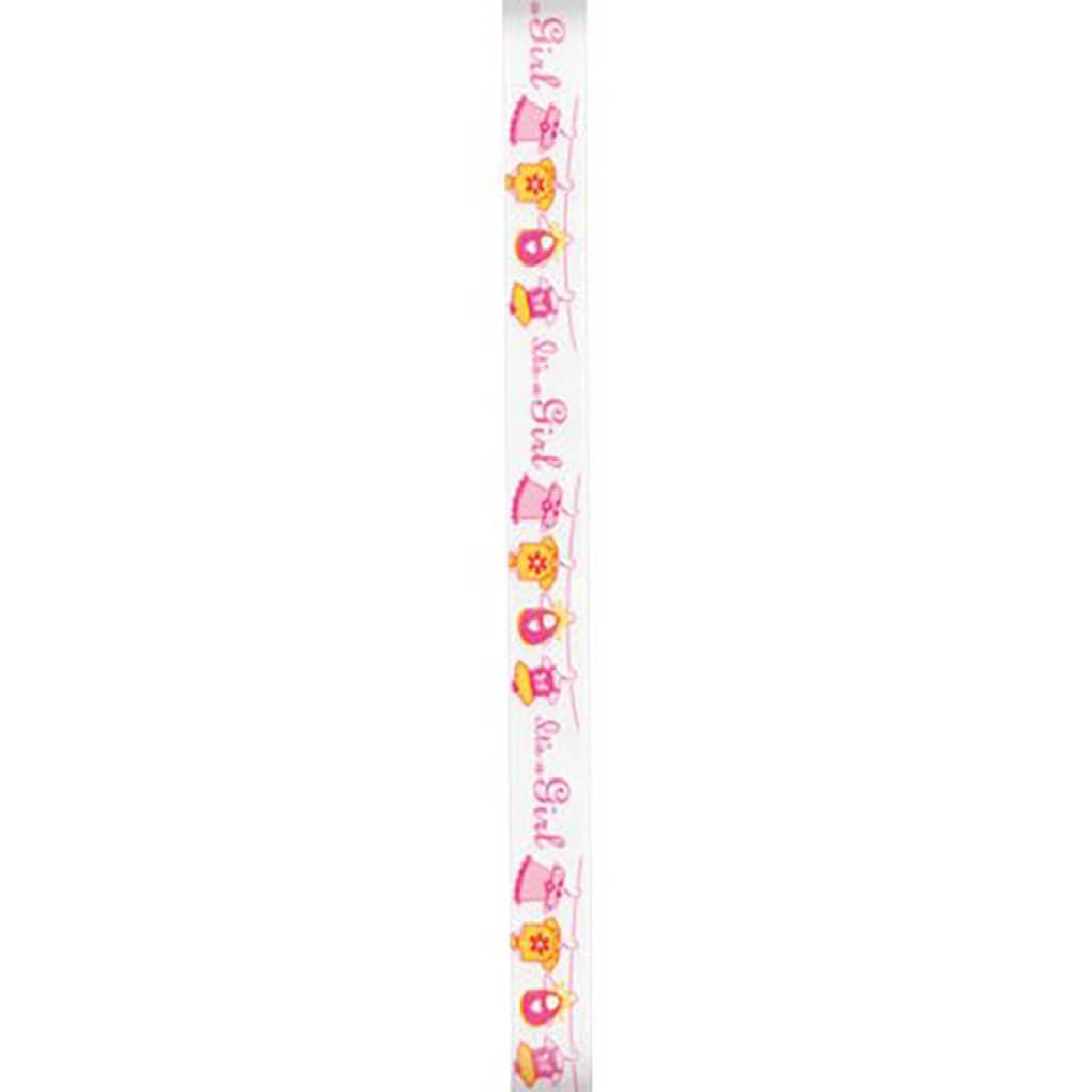 Offray 5/8in Baby It's A Girl Print Single Face Satin Ribbon Pink