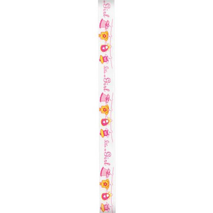 Offray 5/8in Baby It's A Girl Print Single Face Satin Ribbon Pink