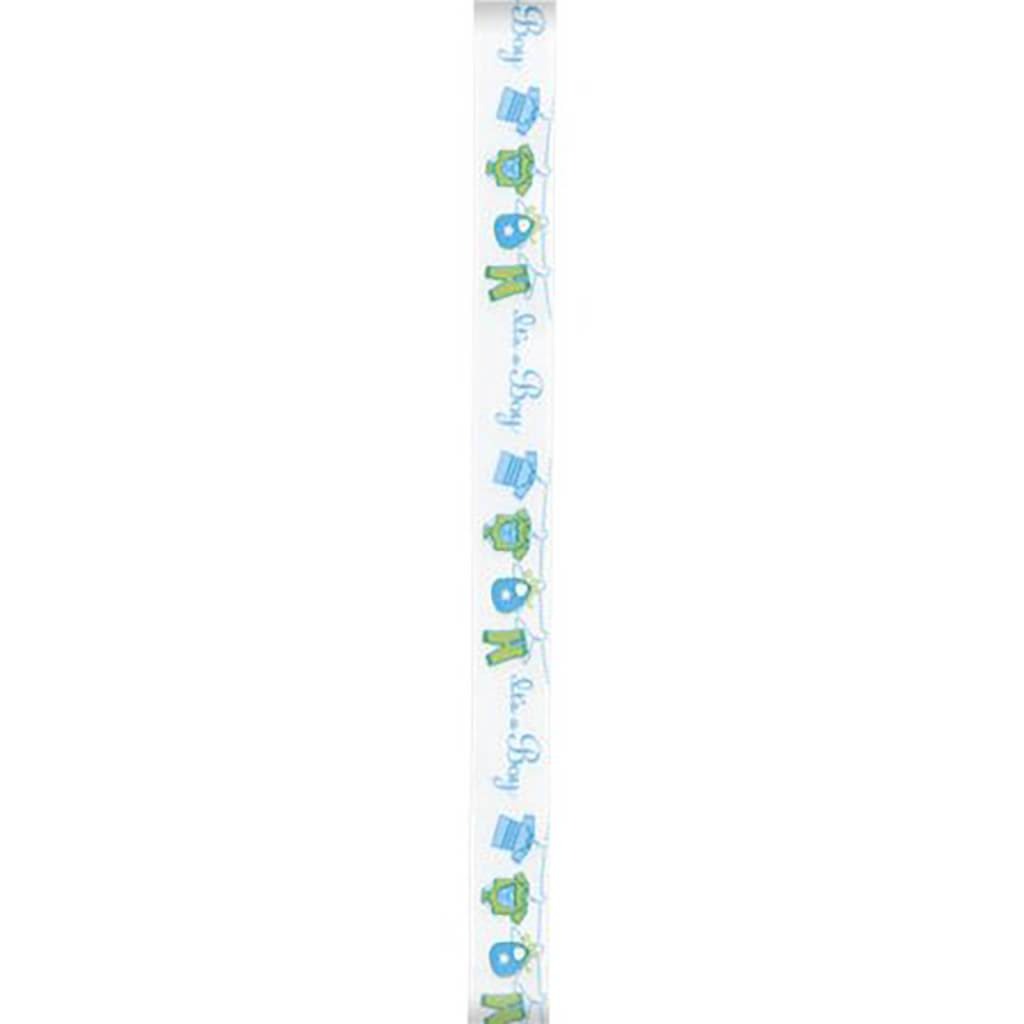 Offray 5/8in Baby It's A Boy Print Single Face Satin Ribbon Blue