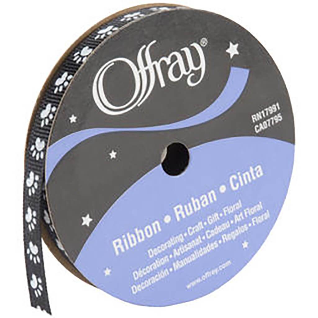 Offray Paw Grosgrain Ribbon 8in 12ft Black White