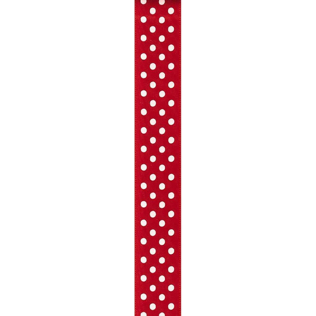 Offray White Satin Dot Craft Ribbon 7/8in x 9ft Red