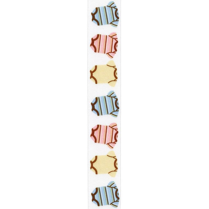 Onesie Ribbon 7/8in x 9 Pink Brown & Blue