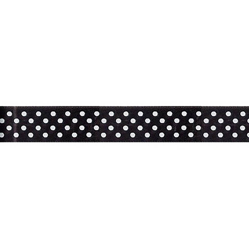 Offray White Satin Dot Craft Ribbon 7/8in x 9ft Black