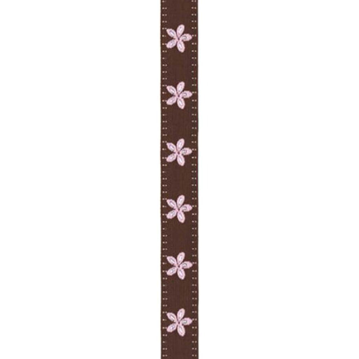 Jacquard Daisy Ribbon 5/8in x 9ft Brown and Pink