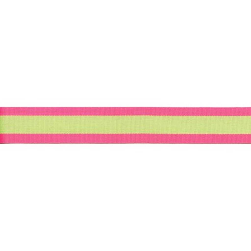 Offray Center Stripe Craft Ribbon 7/8in x 9ft Hot Pink &amp; Lime Juice