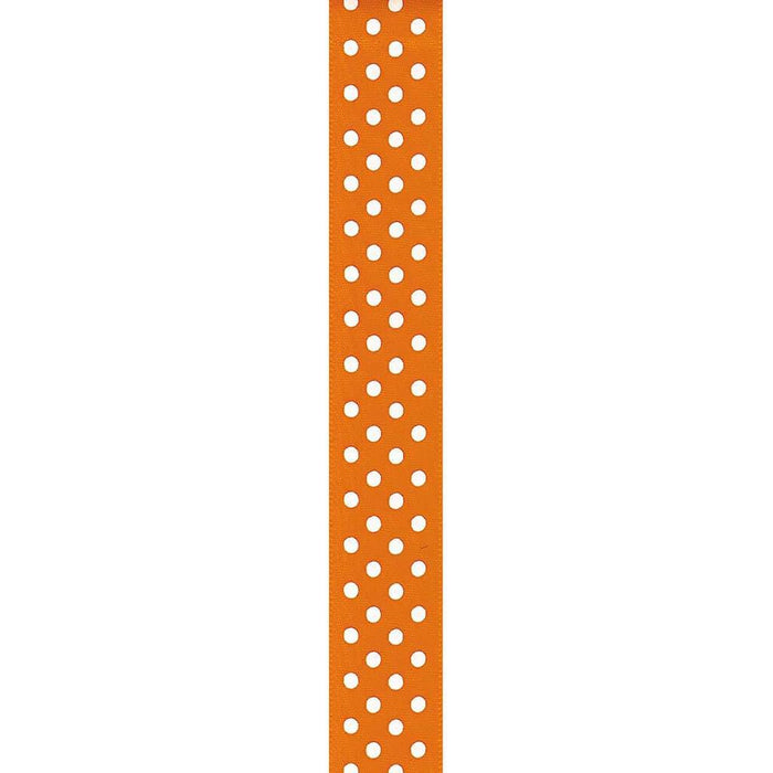White Satin Dots Ribbon 7/8in x 9 Orange
