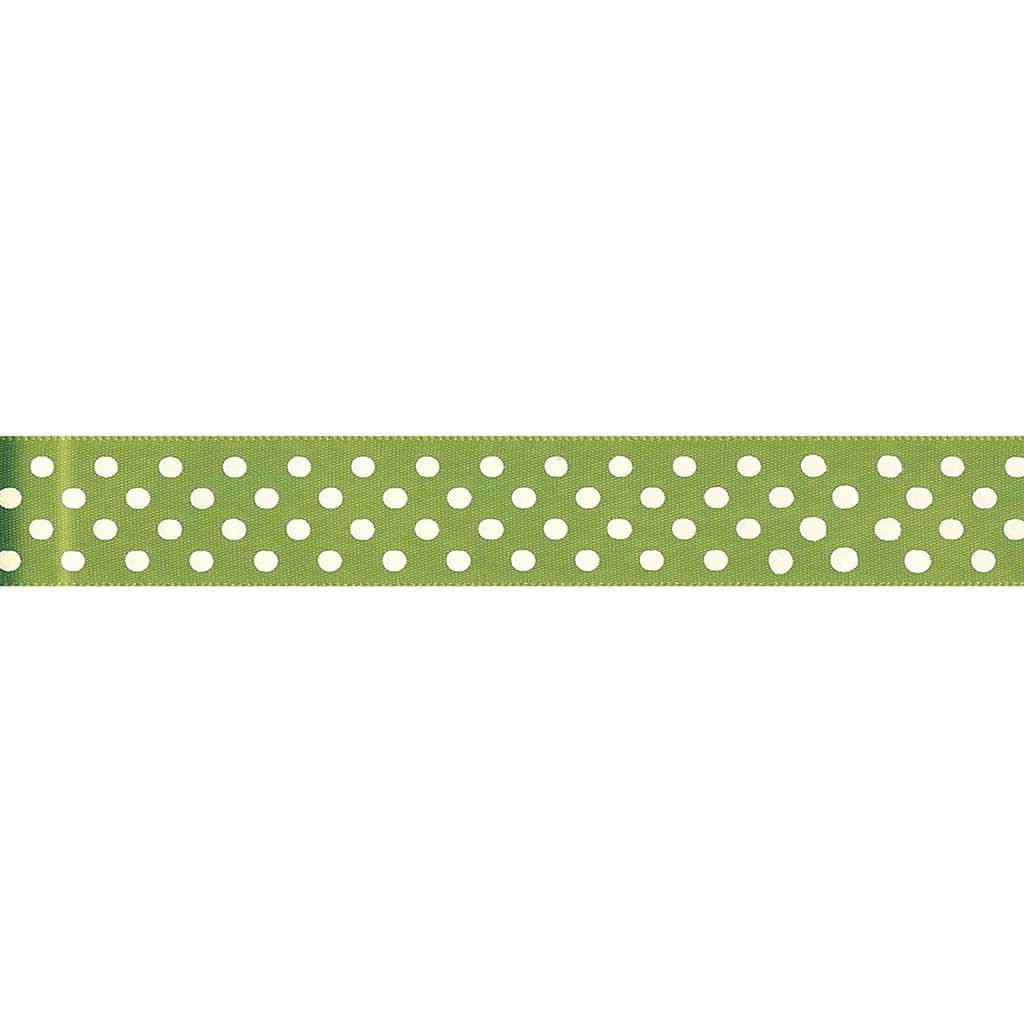 Offray White Satin Dot Craft Ribbon 7/8in x 9ft Kiwi