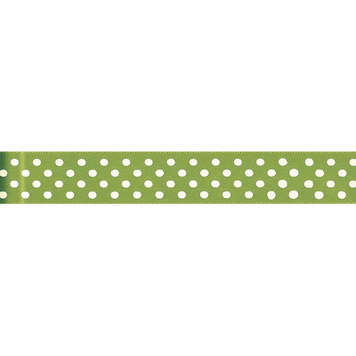 Offray White Satin Dot Craft Ribbon 7/8in x 9ft Kiwi