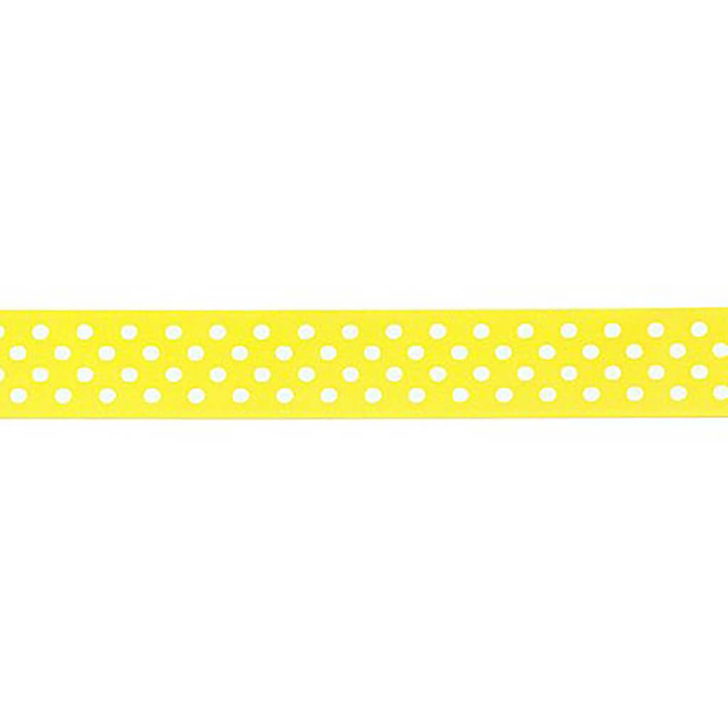 Offray White Satin Dot Craft Ribbon 7/8in x 9ft Lemon