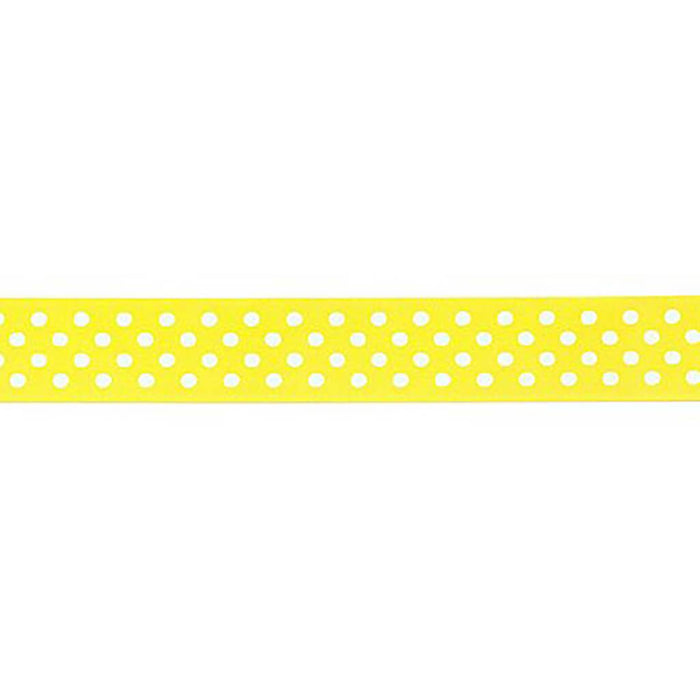 Offray White Satin Dot Craft Ribbon 7/8in x 9ft Lemon
