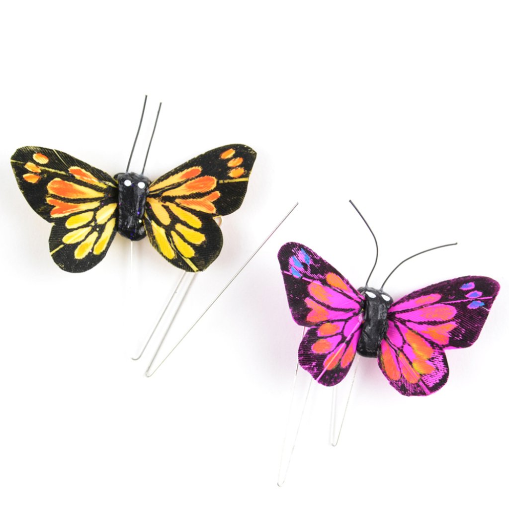 Small Feather Monarch Butterfly W/Wire 1.75in 