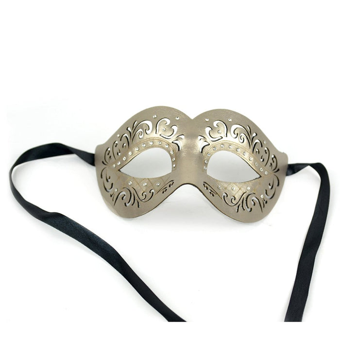 Brass Met Pu Leather Half Mask W/Rhinestones 9in 