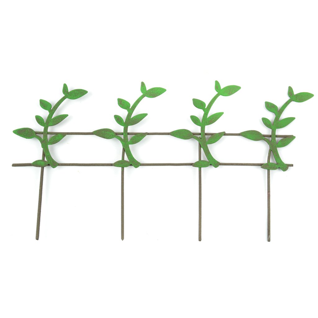 Miniature Garden Fence W/ Metal Green Plants 9in 