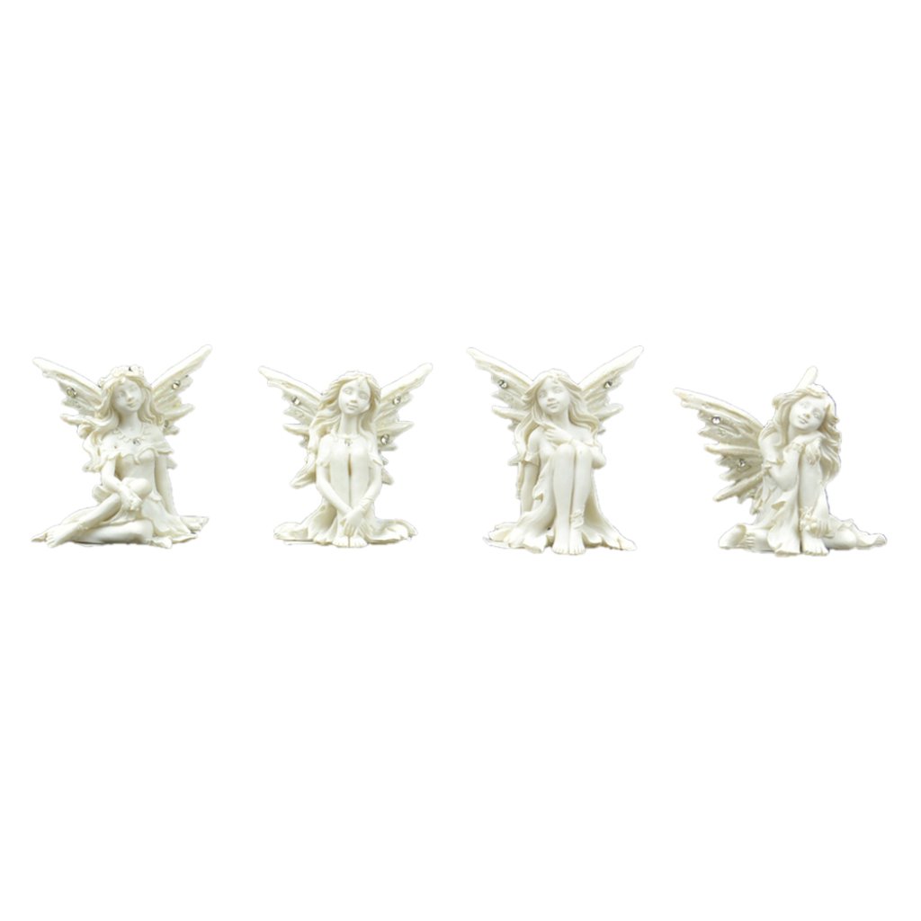 White Sitting Fairies With Clear Gems 2.25in 