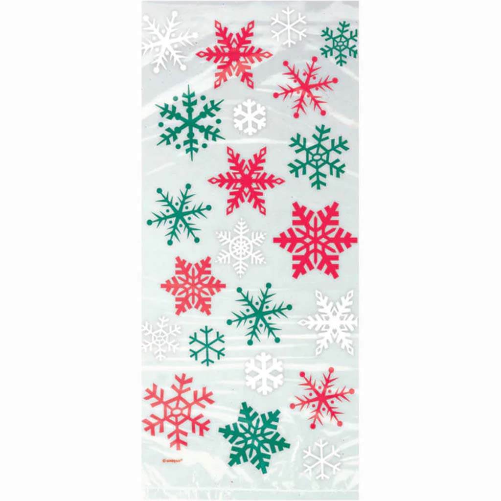 Snowflake Red/Green Cellophane Bags, 20ct