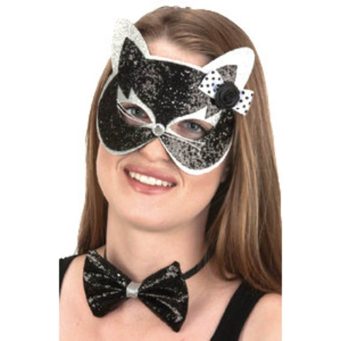 Cat Glitter Mask & Bowtie 