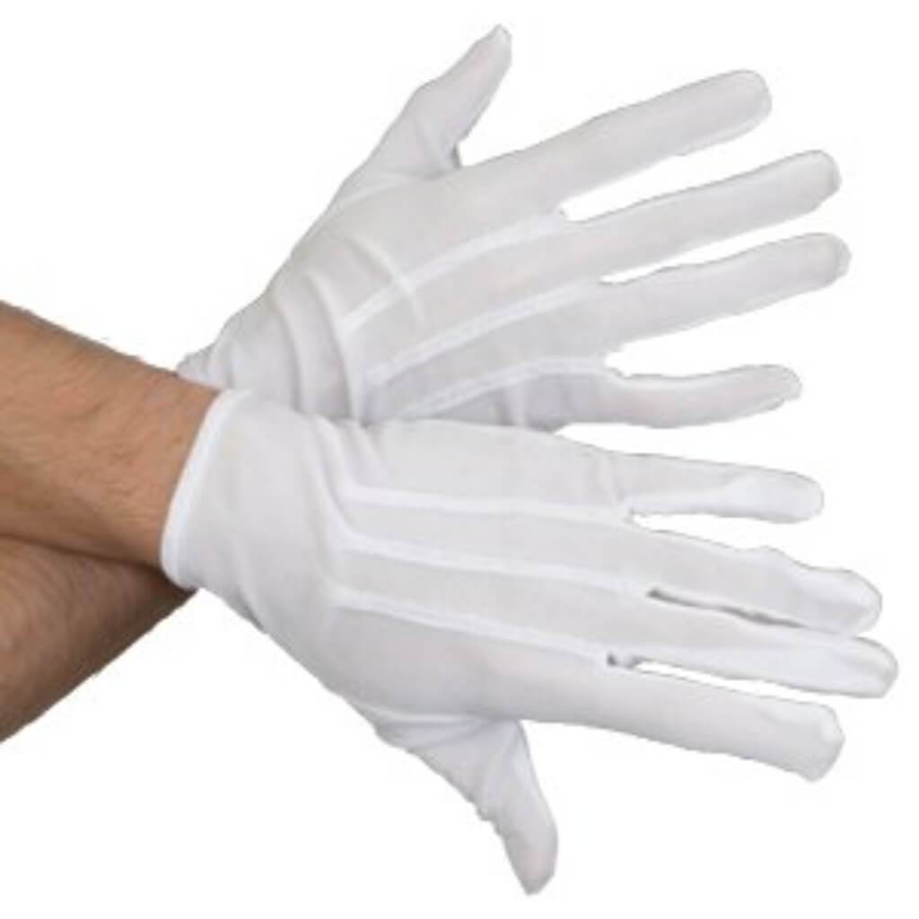 White Gloves With Snap Closure 9In 