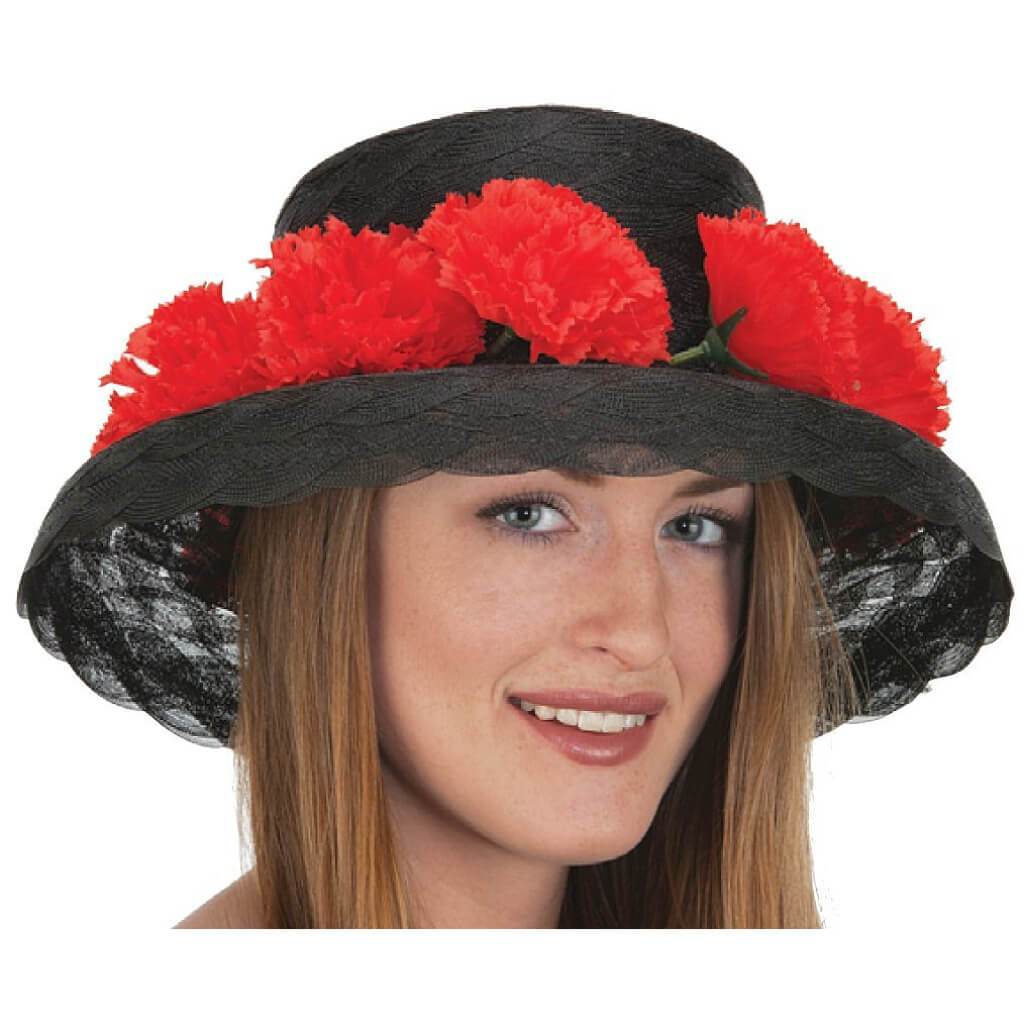 Ladies Day Of Dead Hat with Red Flower Band 