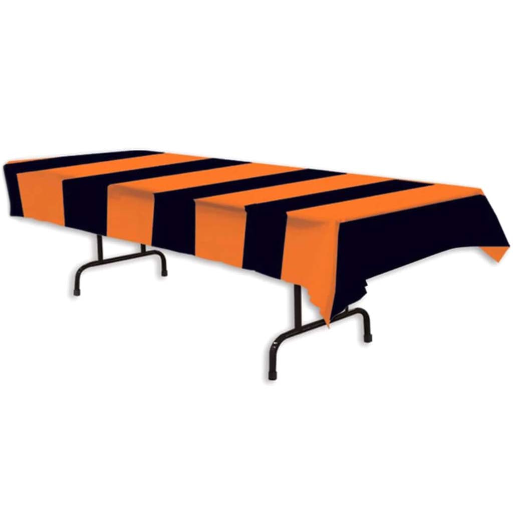 Orange &amp; Black Stripes Tablecover Plastic 